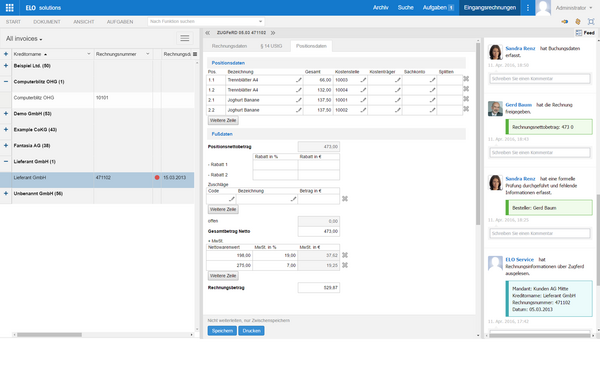 Bild Invoice - Positionsdaten