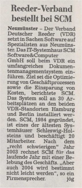 Kieler Nachrichten vom 18. Januar 2004
